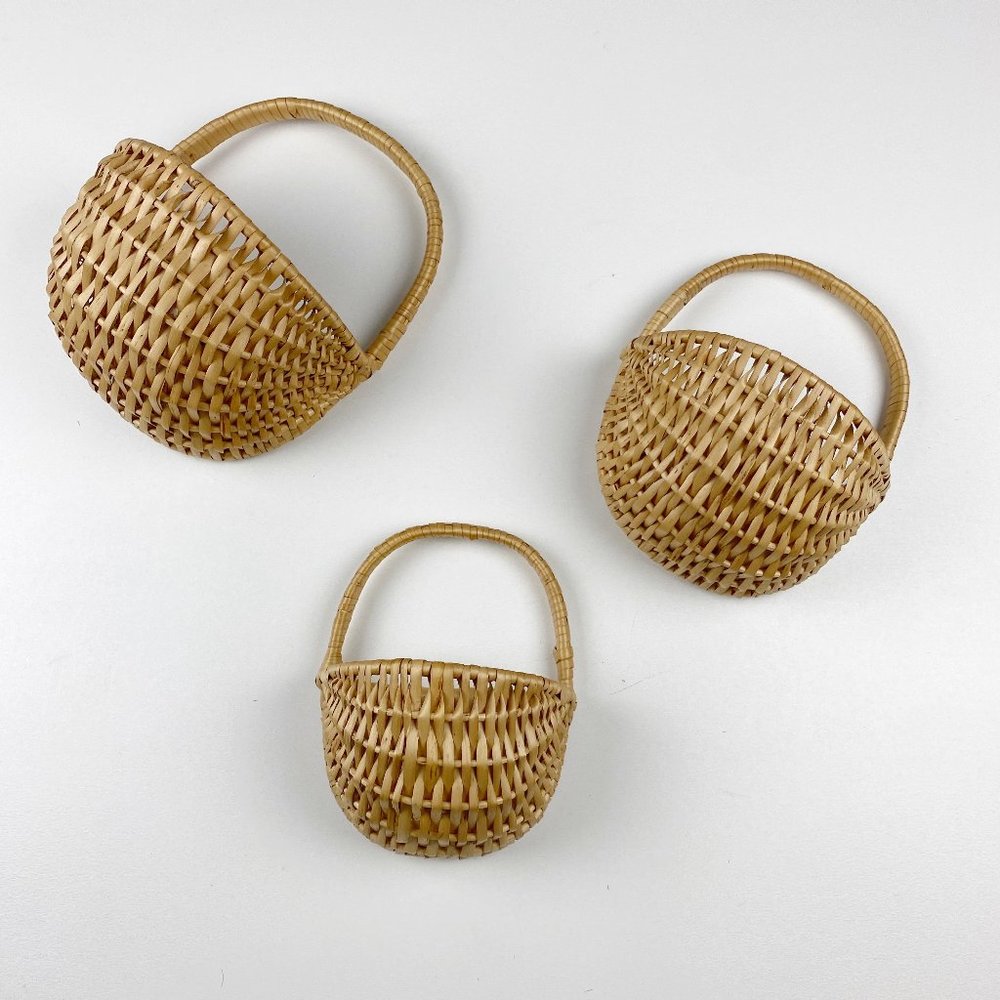 Set of 3 Woven Rattan Wicker Wall Hanging Baskets